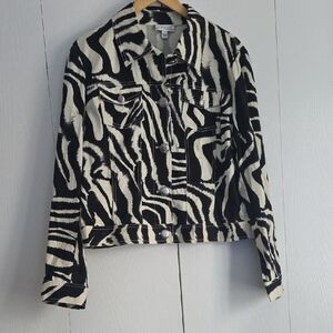 St. John Sport Black White Cotton Jean Jacket L